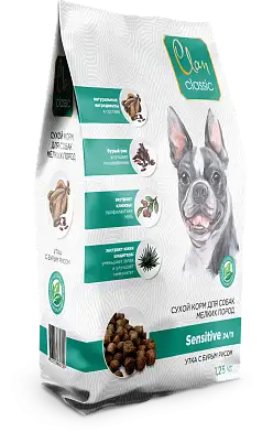 Clan Classic Sensitive-24/11 сухой корм для взрослых собак мелких пород с уткой и бурым рисом