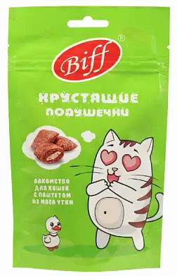 TiTBiT Хрустящие подушечки Biff лакомство для кошек с паштетом из утки