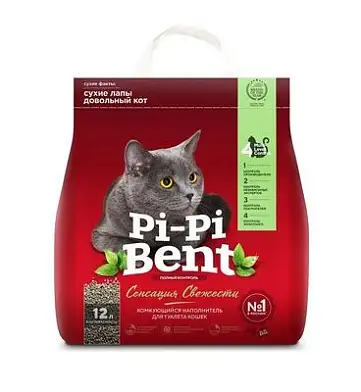 Pi-Pi-Bent комкующийся наполнитель для кошек "сенсация свежести", пакет
