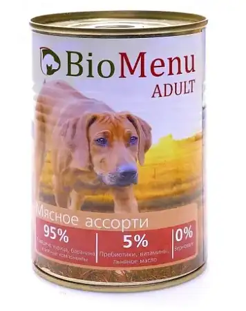 Купить biomenu adult консервы для собак мясное ассорти